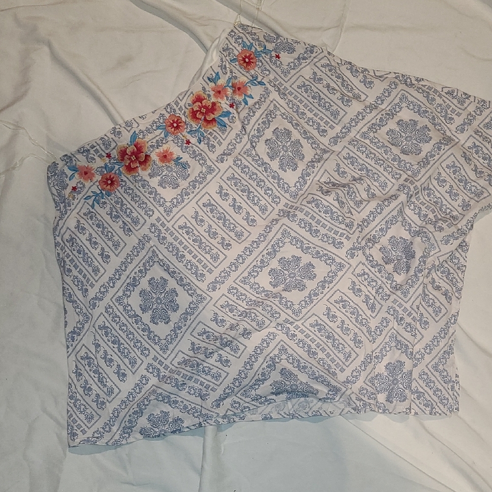 Savanna Jane Blue and White Embroidered Camisole